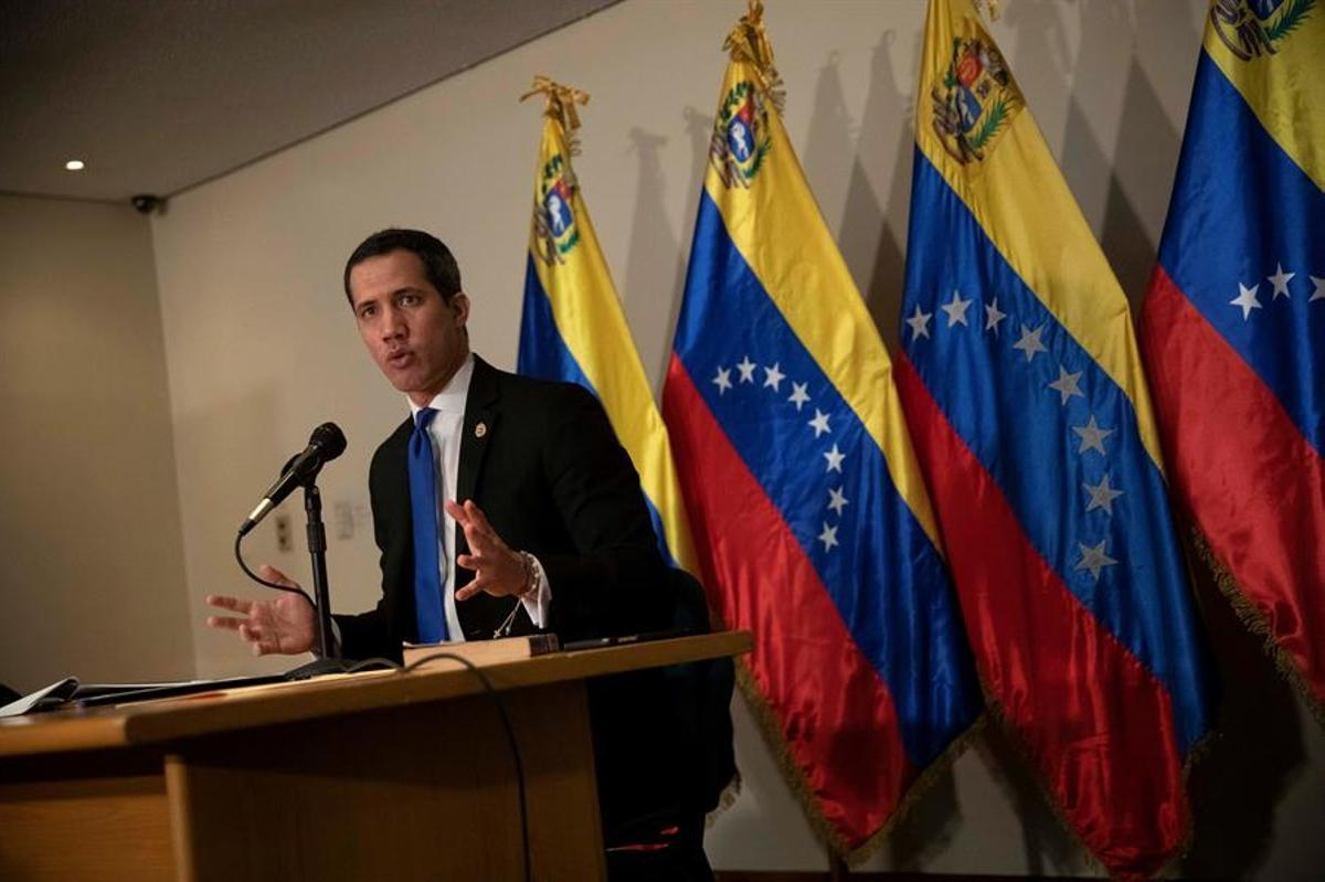Juan Guaidó, durante una rueda de prensa el pasado sábado. Juan Guaidó, durante una rueda de prensa el pasado sábado.