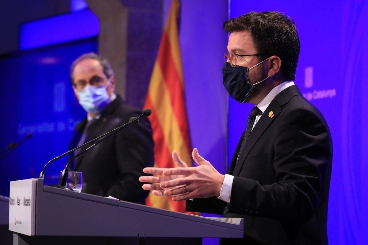 Rueda de prensa de Quim Torra y Pere Aragonés para anunciar las nuevas medidas económicas de la Generalitat. Rueda de prensa de Quim Torra y Pere Aragonés para anunciar las nuevas medidas económicas de la Generalitat.
