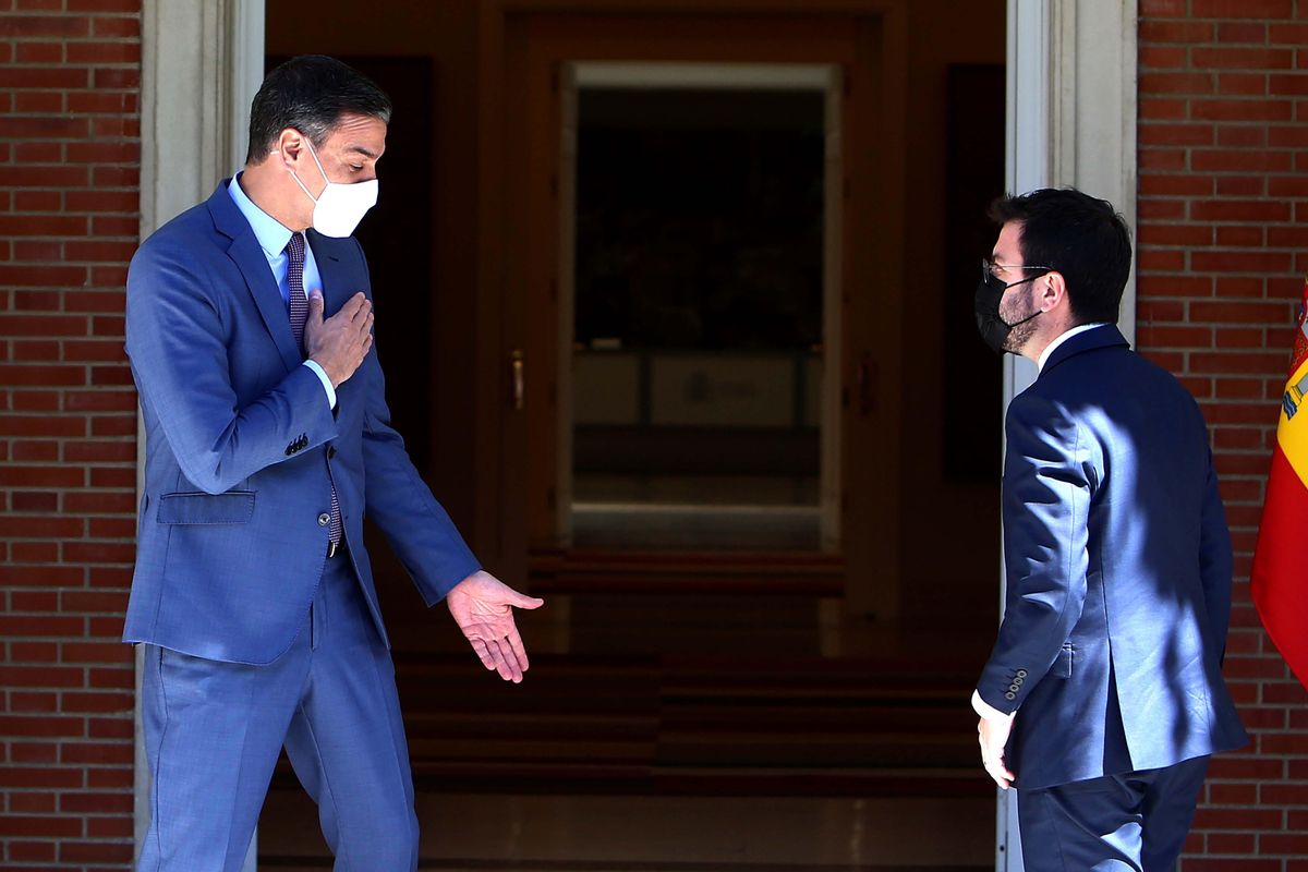 El presidente del Gobierno, Pedro Sánchez, recibe en la Moncloa al ’president’, Pere Aragonès, este 29 de junio. El presidente del Gobierno, Pedro Sánchez, recibe en la Moncloa al ’president’, Pere Aragonès, este 29 de junio.