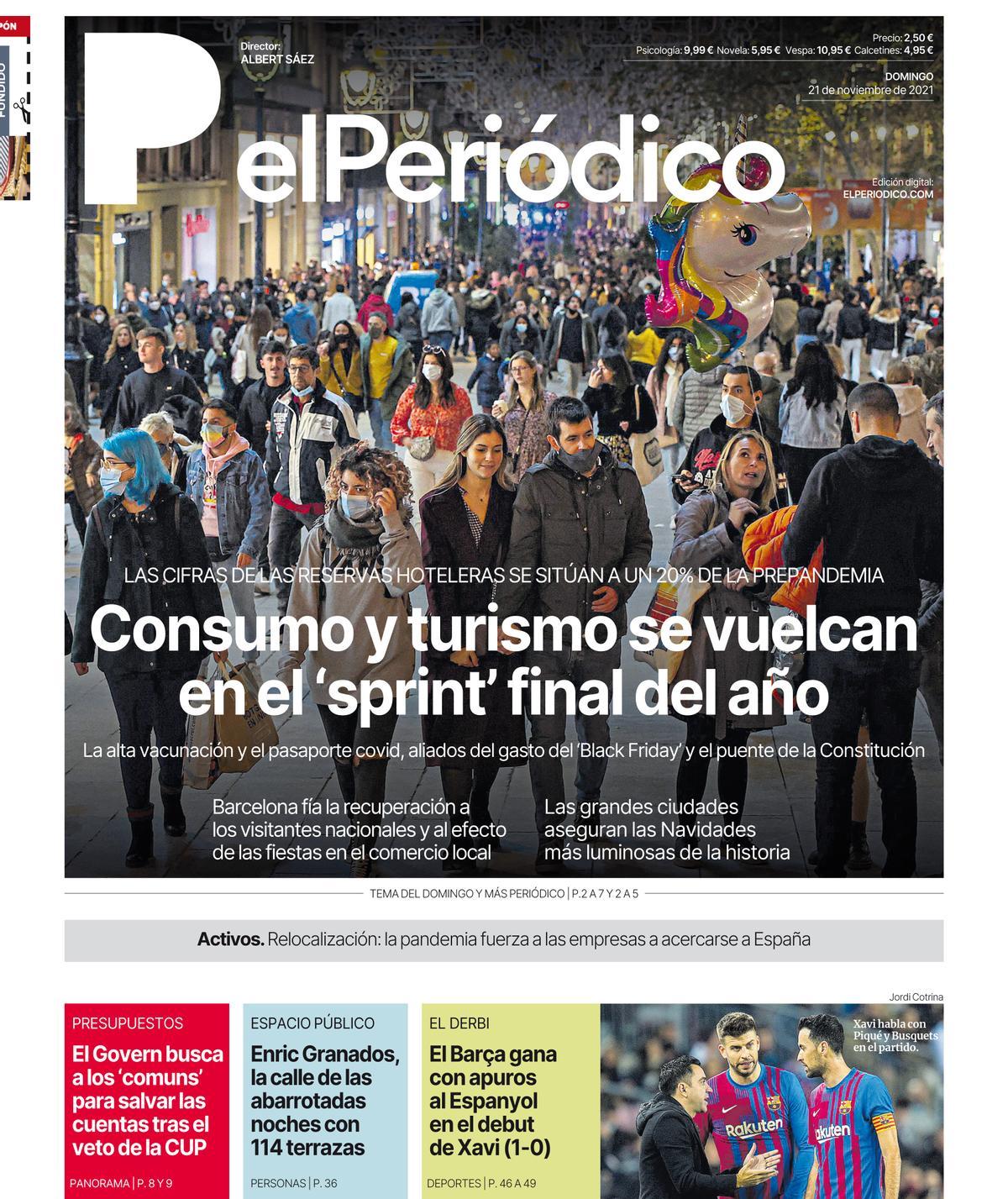 La portada de EL PERIÓDICO del 21 de noviembre de 2021