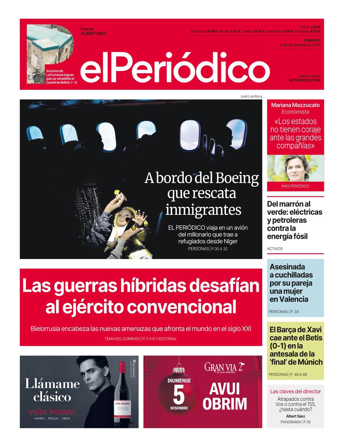 La portada d’EL PERIÓDICO del 5 de desembre del 2021