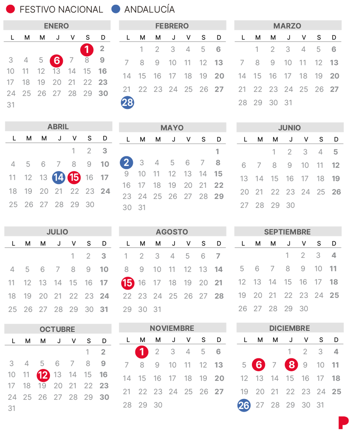 Calendario laboral de Andalucía 2022.