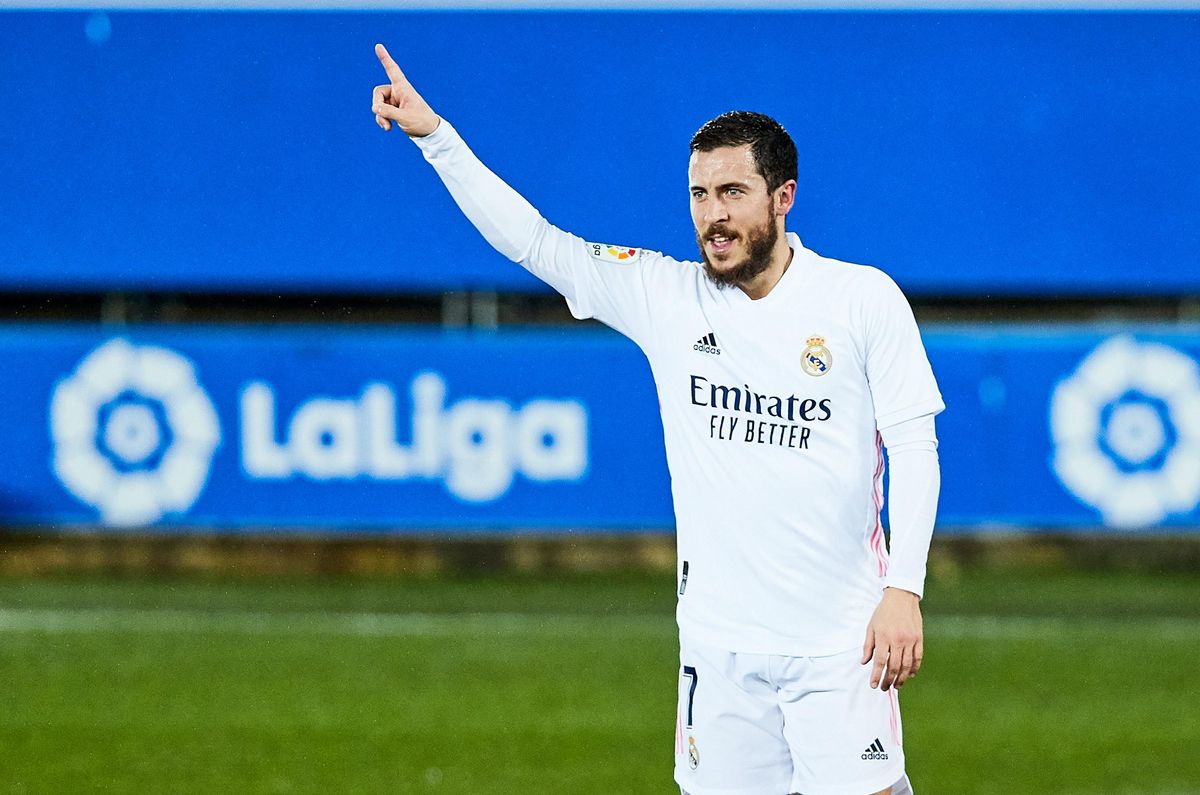 El madridista Hazard celebra un gol ante el Alavés. El madridista Hazard celebra un gol ante el Alavés.