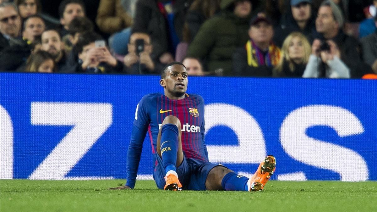 Semedo, en el Camp Nou tras sufrir la lesión muscular ante el Girona. Semedo, en el Camp Nou tras sufrir la lesión muscular ante el Girona.