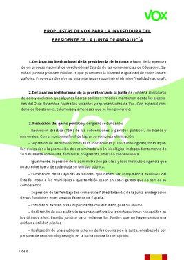 Propuesta de Vox para la investidura del presidente de la Junta de Andalucía