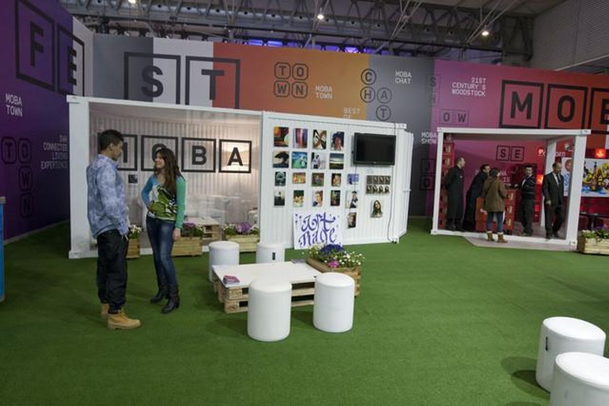 Estand del festival MoBa en el Mobile World Congress de Barcelona, este jueves. Estand del festival MoBa en el Mobile World Congress de Barcelona, este jueves.