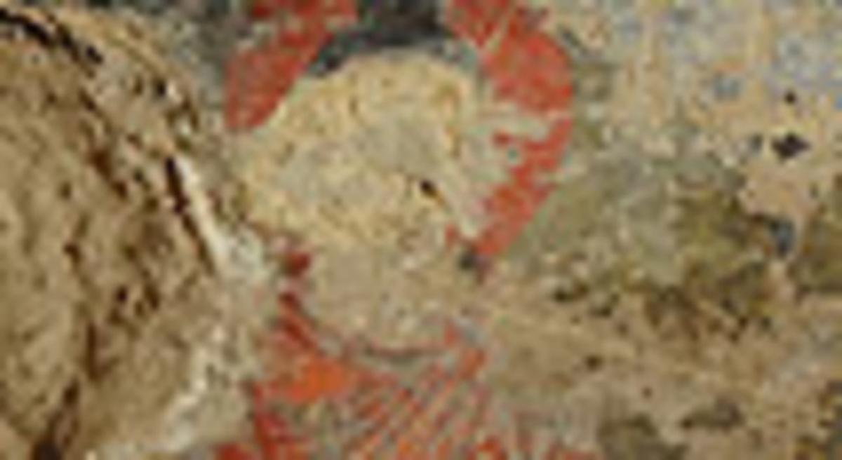 Fragmento de un mural pintado al óleo en las cuevas aledañas a los destruidos Budas de Bamiyán (Afganistán).