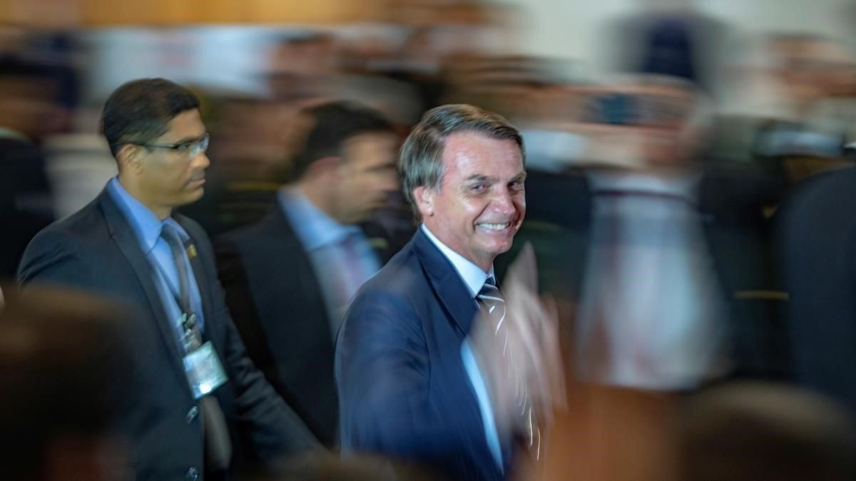 El presidente de Brasil, Jair Bolsonaro, en la toma de posesión del ministro de Defensa, el 2 de mayo del 2019. El presidente de Brasil, Jair Bolsonaro, en la toma de posesión del ministro de Defensa, el 2 de mayo del 2019.
