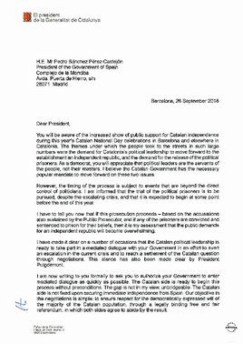 Texto original de la carta de Torra a Sánchez y los líderes internacionales