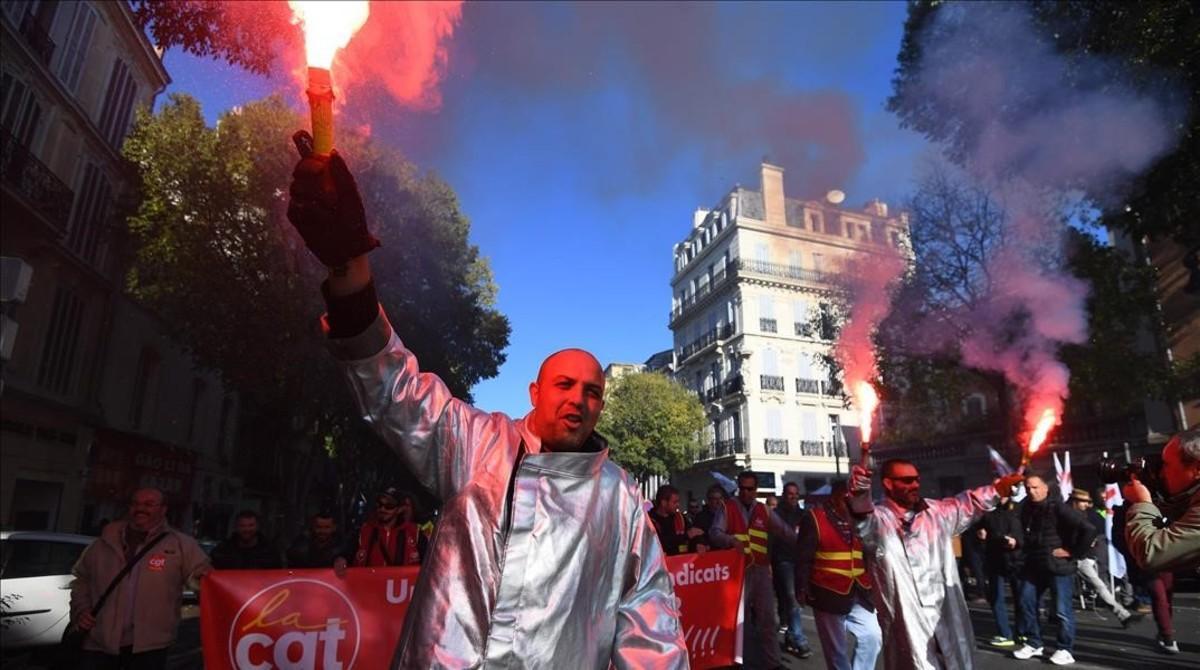 Manifestación contra la reforma laboral de Macron, en Marsella.