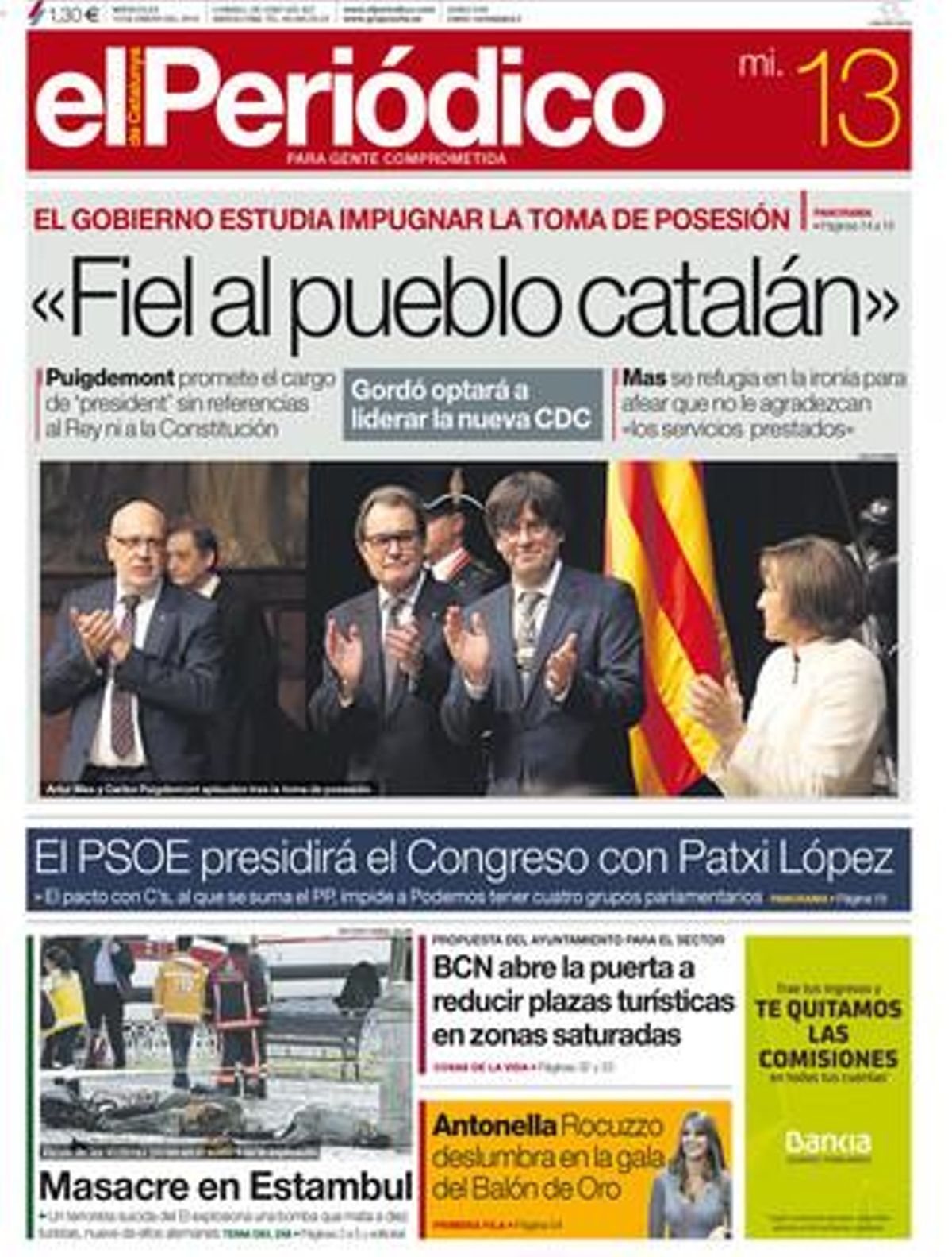 Portada de la edición de EL PERIÓDICO DE CATALUNYA del 13 de enero. Portada de la edición de EL PERIÓDICO DE CATALUNYA del 13 de enero.
