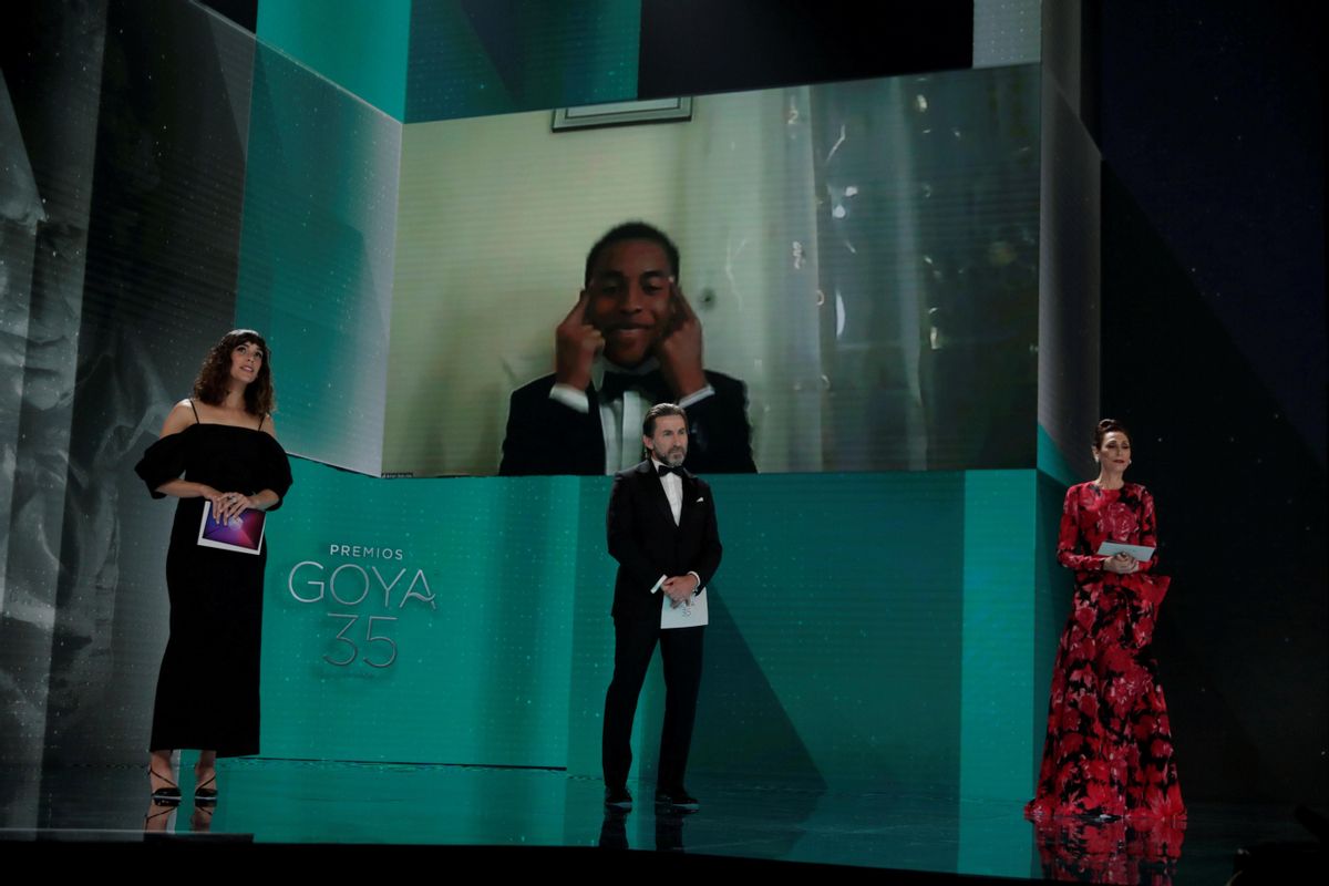 Adam Nourou, en el momento de su anuncio como ganador del Goya a Mejor Actor Revelación. Adam Nourou, en el momento de su anuncio como ganador del Goya a Mejor Actor Revelación.
