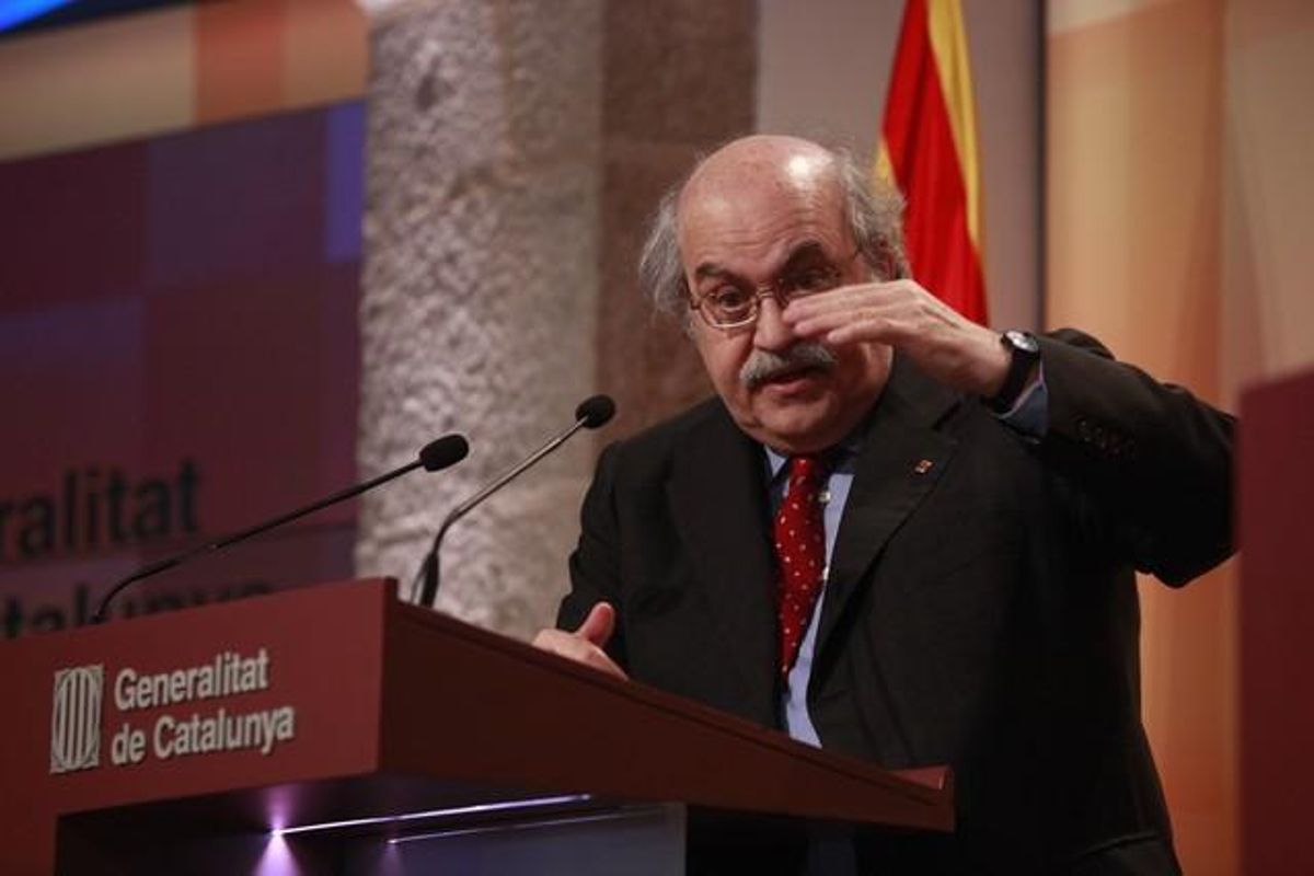 Andreu Mas-Colell, en la rueda de prensa. Andreu Mas-Colell, en la rueda de prensa.