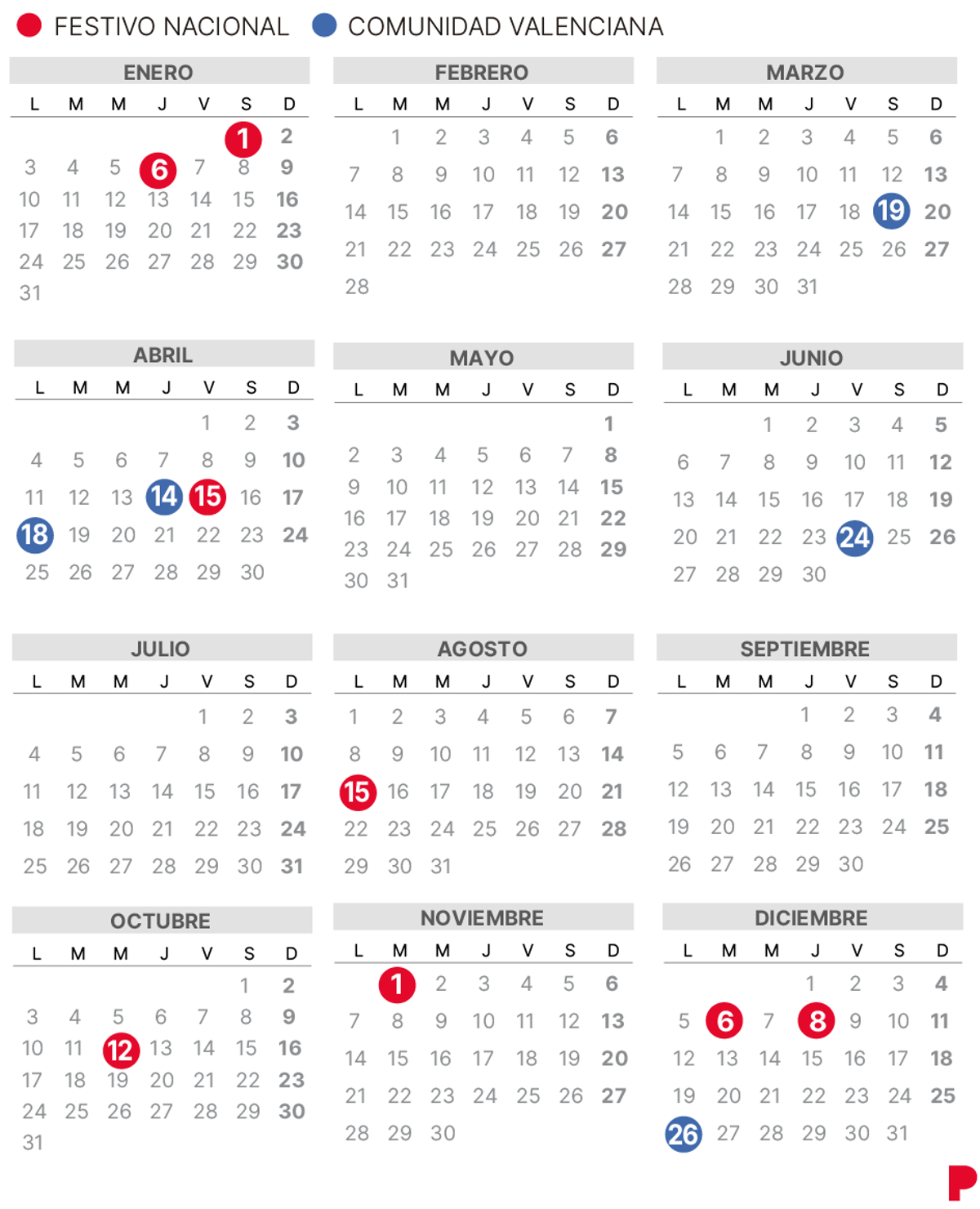 Calendario laboral de la Comunidad Valenciana 2022.