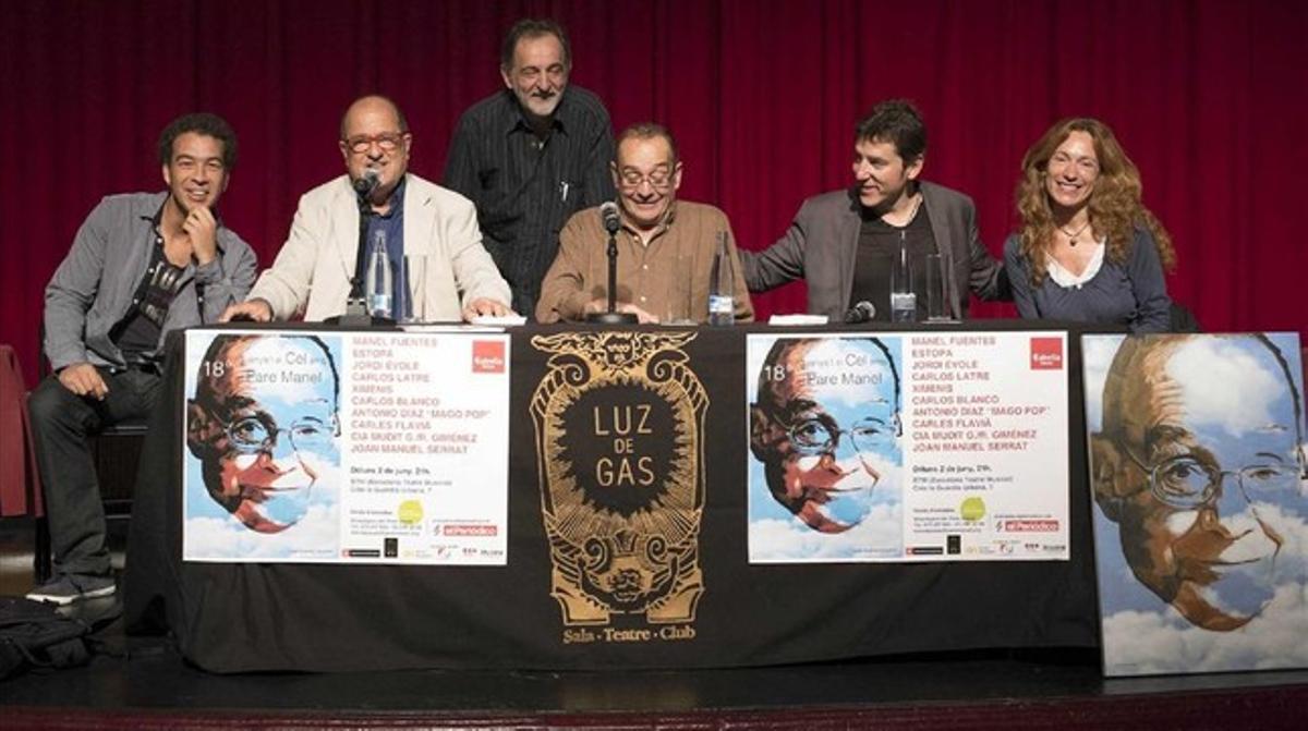 De izquierda a derecha: Jonathan Jiménez, Carles Flavià, Pep Molins, el pare Manel, Manel Fuentes y Mudit Grau. 