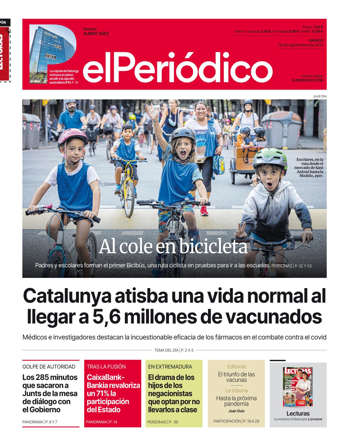 La portada de EL PERIÓDICO del 18 de septiembre del 2021. La portada de EL PERIÓDICO del 18 de septiembre del 2021.
