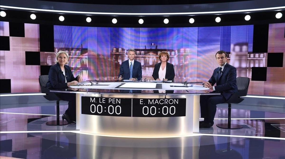 Macron y Le Pen, en el debate.
