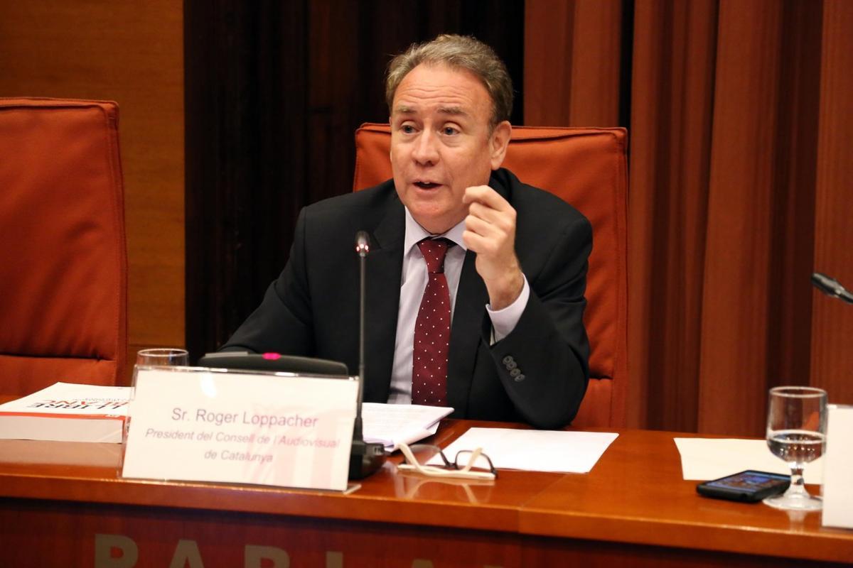 Roger Loppacher, presidente del CAC, durante su comparecencia en el Parlament de Catalunya.