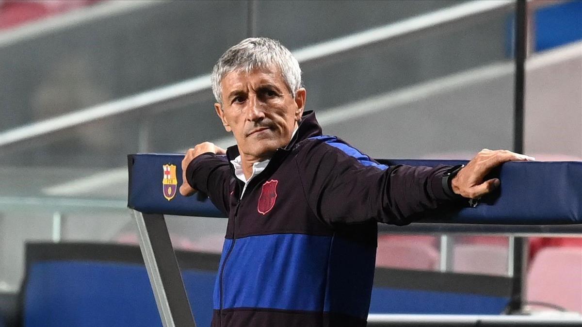 Quique Setién, durante el partido ante el Bayern en Lisboa. Quique Setién, durante el partido ante el Bayern en Lisboa.