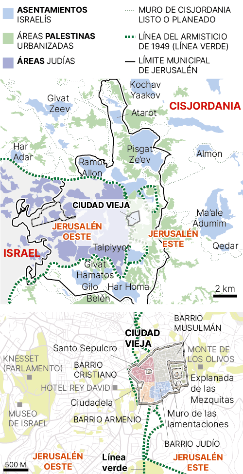 Mapa de les divisions de Jerusalem amb la línia verda