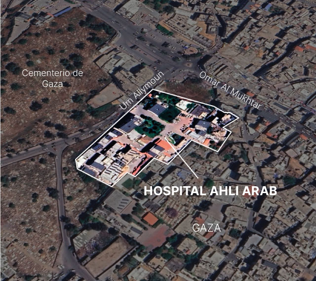 Así es el lugar del ataque al hospital de Gaza 1 hospitalgaza mapa