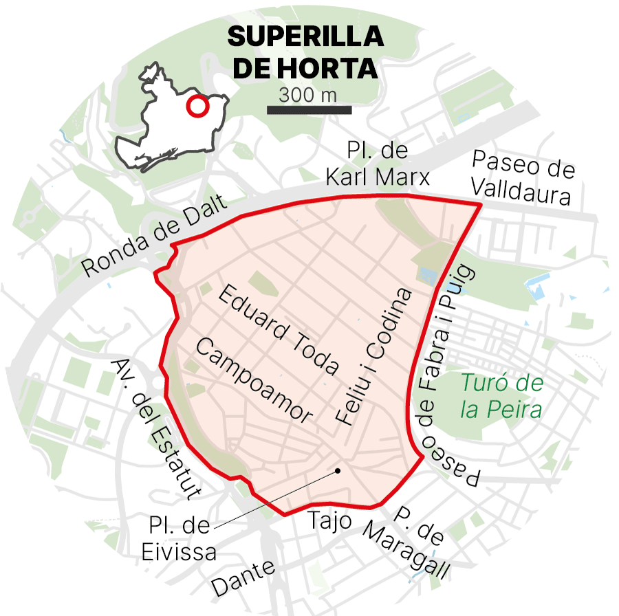 Mapa de la superilla de Horta (Barcelona)