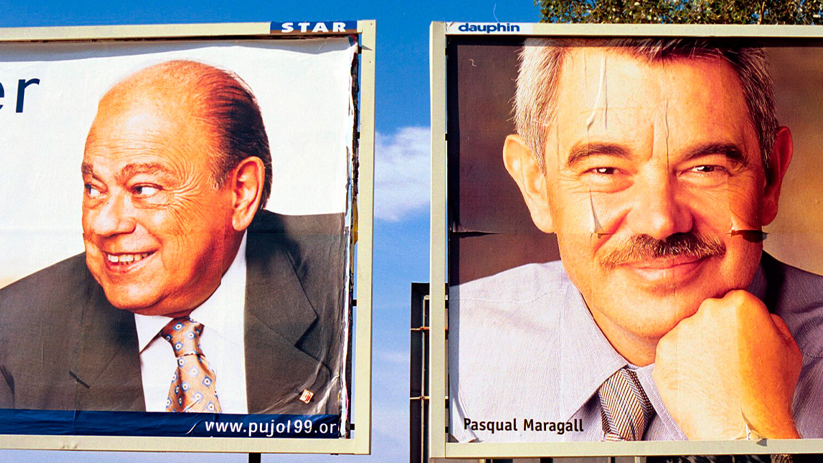 Vallas electorales de Jordi Pujol y Pasqual Maragall en 1999. | L. GUERRERO