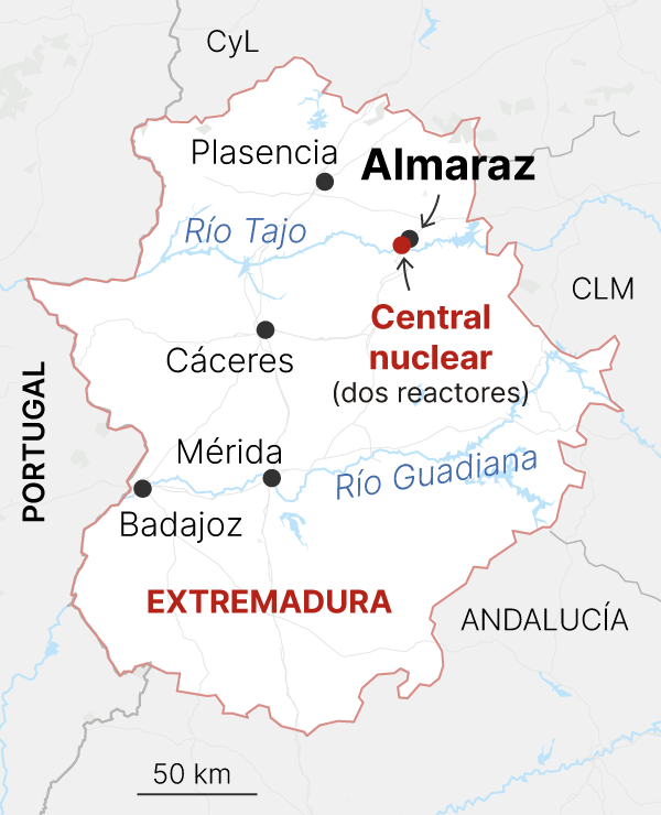 Mapa central nuclear almaraz