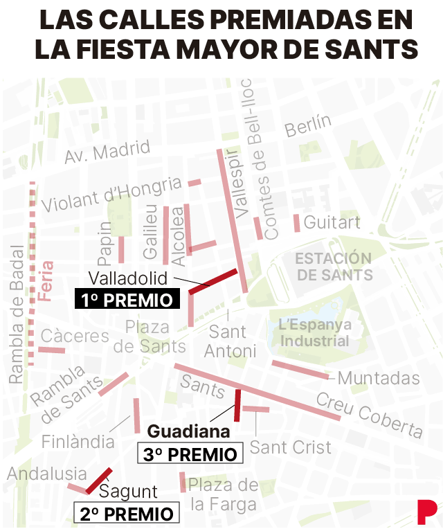 mapa de las calles premiadas en las fiesta de Sants 2026