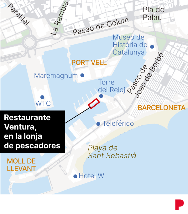 mapa del restaurante Ventura en la Lonja de pescadores de barcelona