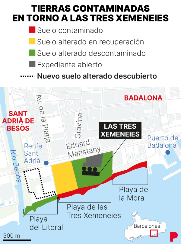 mapa de las zonas contaminadas alrededor de las Central Térmica del Besòs