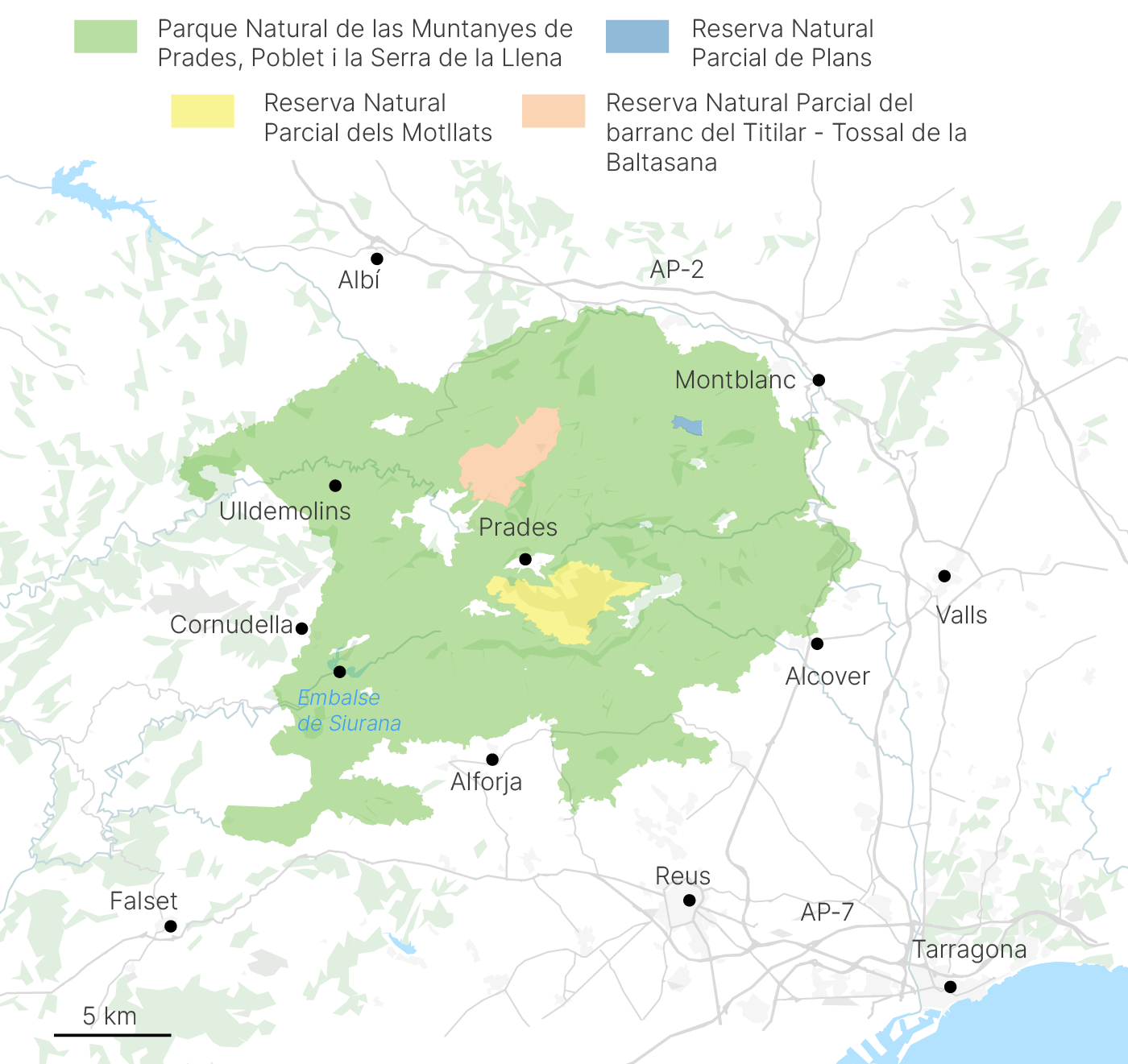 mapa del parque natural de Prades