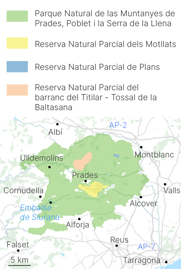 mapa del parque natural de Prades