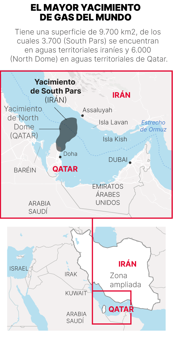 Mapa del yacimiento iraní de gas South Pars en el gólfo pérsico