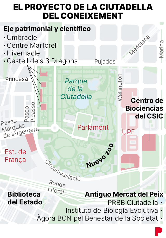 Mapa que muestra los edificios que formarán parte del proyecto la Ciutadella del Coneixement. EL PERIÓDICO