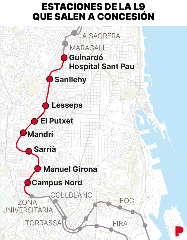 Infografía sobre las estaciones de la L9 que salen a concesión