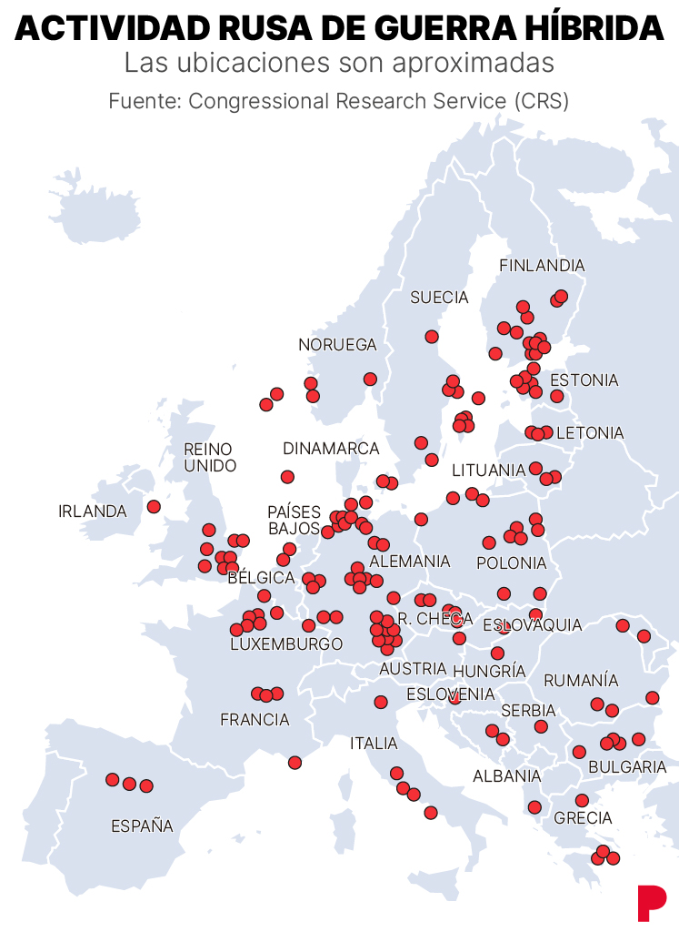 Mapa de la actividad rusa de guerra híbrida